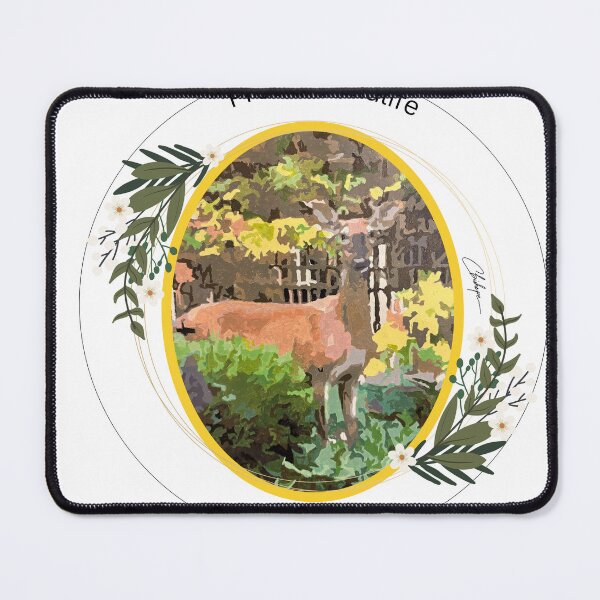 Item preview, Daisey Deer posing for her picture by the pond designed and sold by Whiskered Garden Studio.