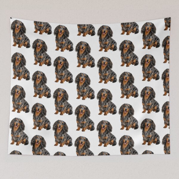 Item preview, Long haired dachshund dappled dog designed and sold by BackgroundND.