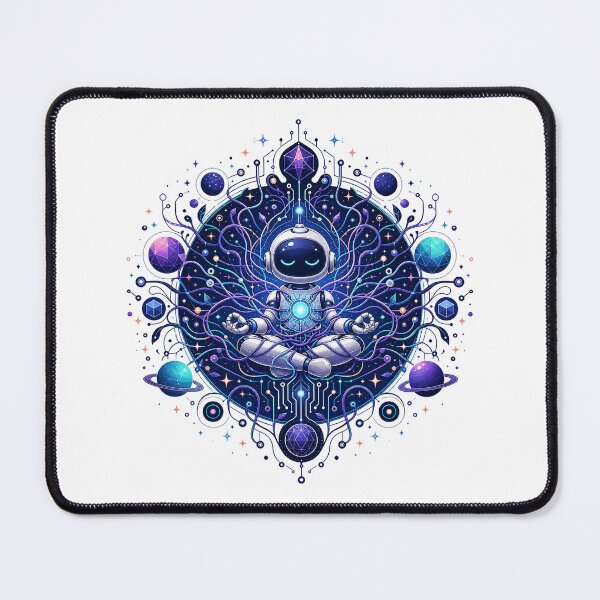 Item preview, Meditating Robot Mandala – Cosmic Zen AI in Lotus Pose designed and sold by NerdistColony.