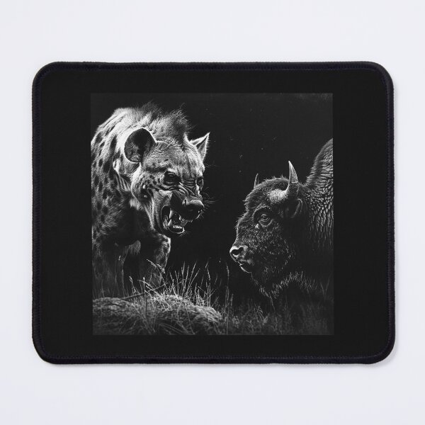 Item preview, Hyena vs Bison – Black and White Wildlife Standoff designed and sold by inkoutninja.