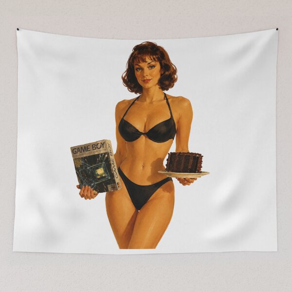 Item preview, Retro Gamer Pin-Up – Vintage Handheld Gaming Girl designed and sold by Cosplayvintage.