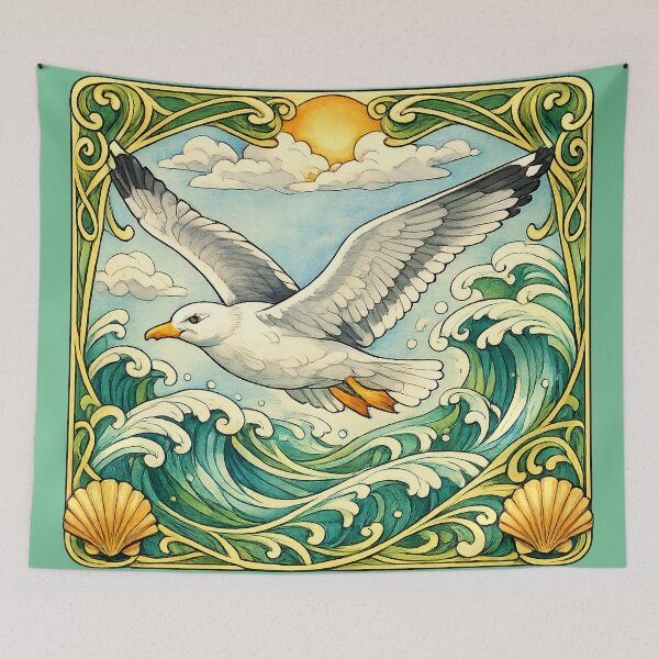 Item preview, Sunny Day Seagull Flying Over Ocean Waves designed and sold by Lion and Lamb Design.