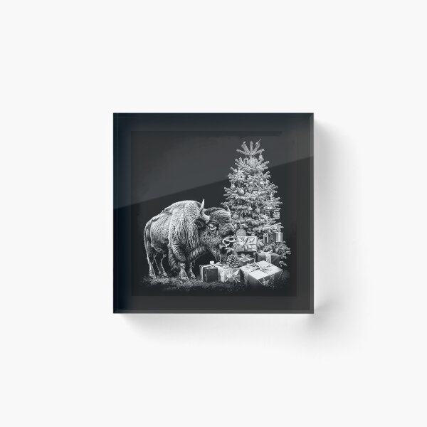 Item preview, Christmas Bison with Gifts – Black and White Holiday Wildlife Art designed and sold by inkoutninja.