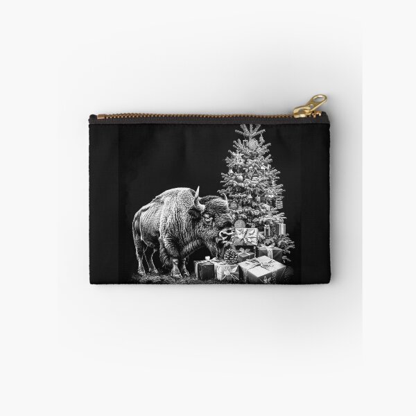 Item preview, Christmas Bison with Gifts – Black and White Holiday Wildlife Art designed and sold by inkoutninja.