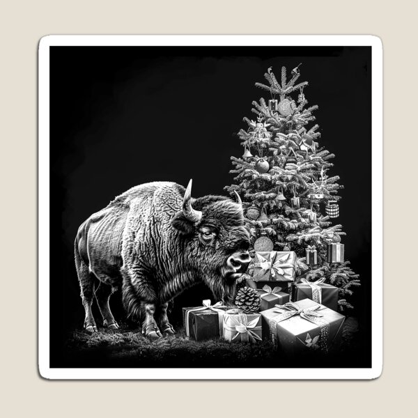 Item preview, Christmas Bison with Gifts – Black and White Holiday Wildlife Art designed and sold by inkoutninja.