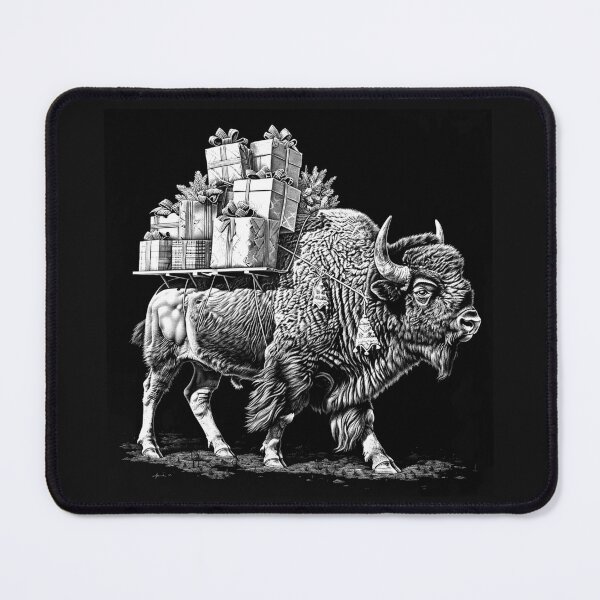 Item preview, Christmas Bison Carrying Gifts – Black and White Holiday Wildlife Art designed and sold by inkoutninja.