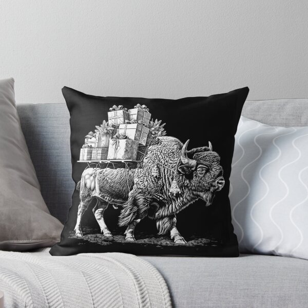Item preview, Christmas Bison Carrying Gifts – Black and White Holiday Wildlife Art designed and sold by inkoutninja.