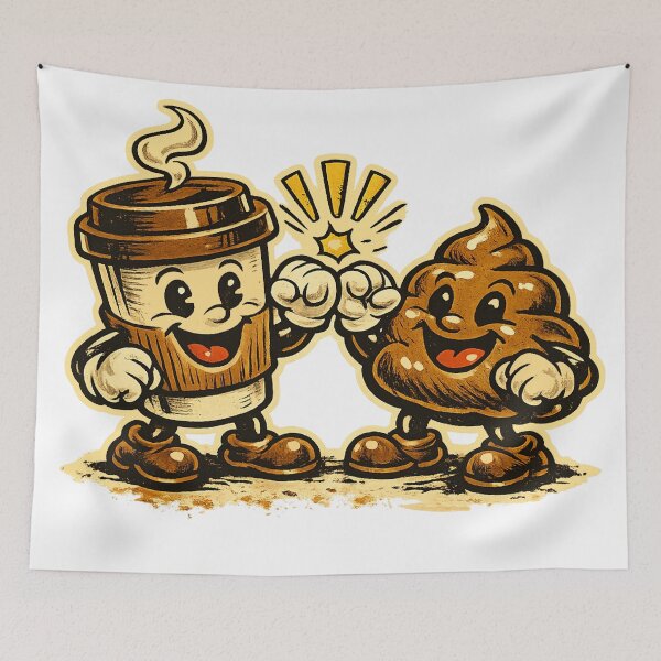 Item preview, Coffee and Poop Emoji High‑Five Vintage Cartoon designed and sold by peteys71.
