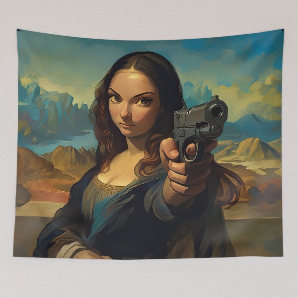 Item preview, Angry Mona Lisa with Gun Parody designed and sold by obstinator.