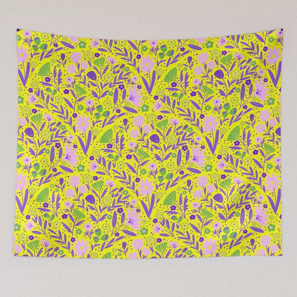 Item preview, Retro Boho Floral Fans - ffff00 designed and sold by knitetgantt.