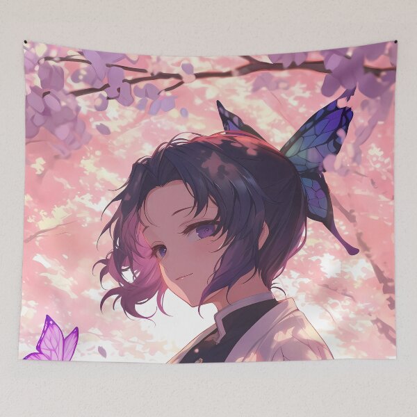 Item preview, Shinobu Kocho Demon Slayer Sakura Butterflies Pink Twilight Mood designed and sold by PMartistStudio.