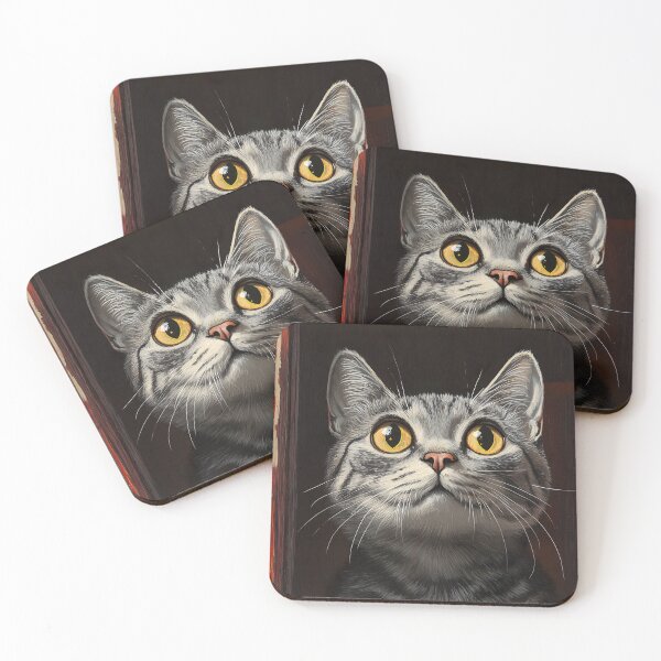 Item preview, Curious Gray Tabby Cat at the Crimson Door | Whimsical Cat Wall Art | Golden Eyes Animal Illustration designed and sold by TwoPeas Workshop.