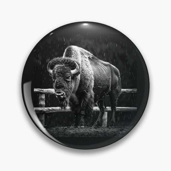 Item preview, Majestic Bison in the Rain – Black and White Wildlife Portrait designed and sold by inkoutninja.