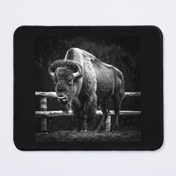 Item preview, Majestic Bison in the Rain – Black and White Wildlife Portrait designed and sold by inkoutninja.