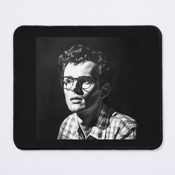 Item preview, Retro Intellectual Portrait – Black and White Man with Glasses designed and sold by inkoutninja.