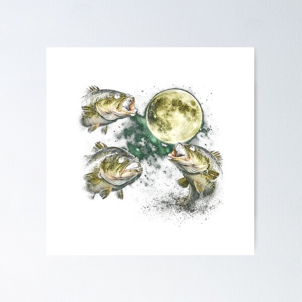 Item preview, Bass Fish Howling to The Moon Vintage Angler Fisherman T-Shirt designed and sold by Aru Pxle.
