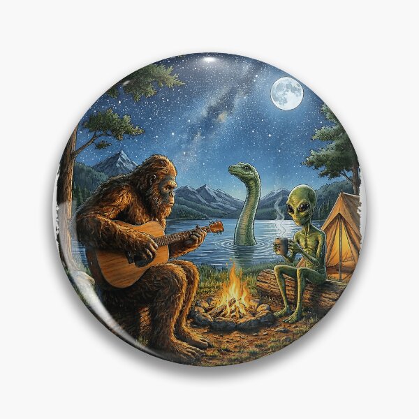Item preview, Bigfoot and Alien Loch Ness Campfire Sasquatch Funny Camping T-Shirt designed and sold by Cafe18.