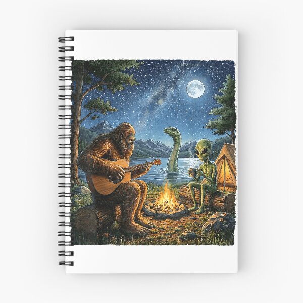 Item preview, Bigfoot and Alien Loch Ness Campfire Sasquatch Funny Camping T-Shirt designed and sold by Cafe18.