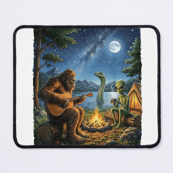 Item preview, Bigfoot and Alien Loch Ness Campfire Sasquatch Funny Camping T-Shirt designed and sold by Cafe18.