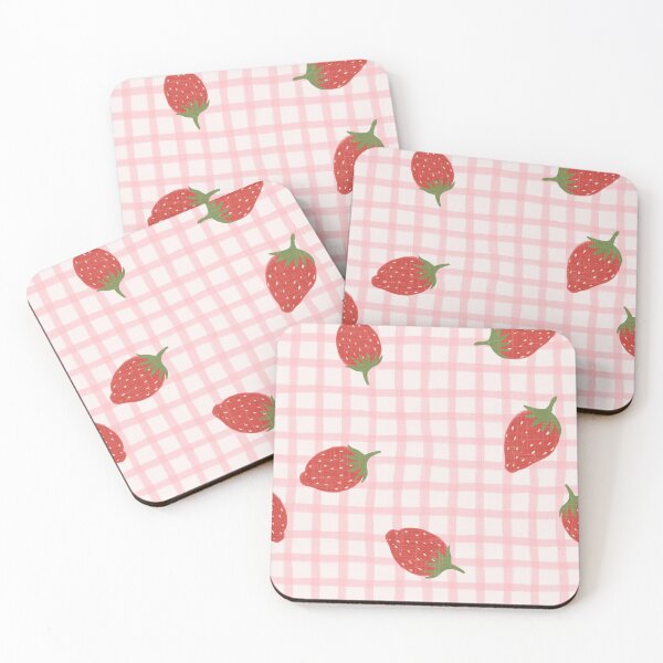 Item preview, Red Strawberries on pink gingham grid designed and sold by PrettywithColor.