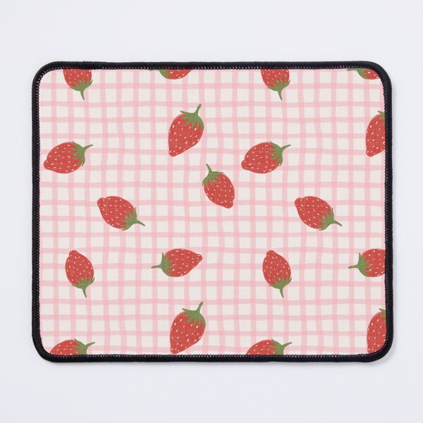 Item preview, Red Strawberries on pink gingham grid designed and sold by PrettywithColor.