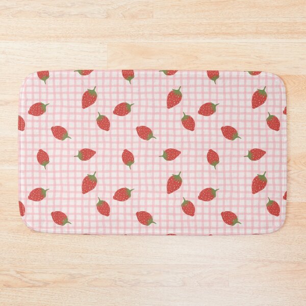 Item preview, Red Strawberries on pink gingham grid designed and sold by PrettywithColor.