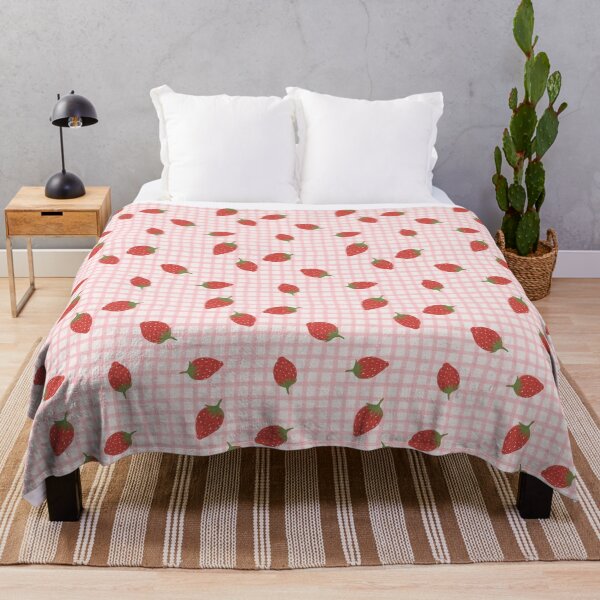 Item preview, Red Strawberries on pink gingham grid designed and sold by PrettywithColor.