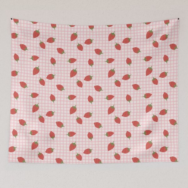 Item preview, Red Strawberries on pink gingham grid designed and sold by PrettywithColor.