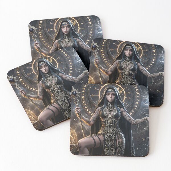 Item preview, Tattooed Dark Sorceress Nun Fantasy Art designed and sold by GalleryBrisArt.