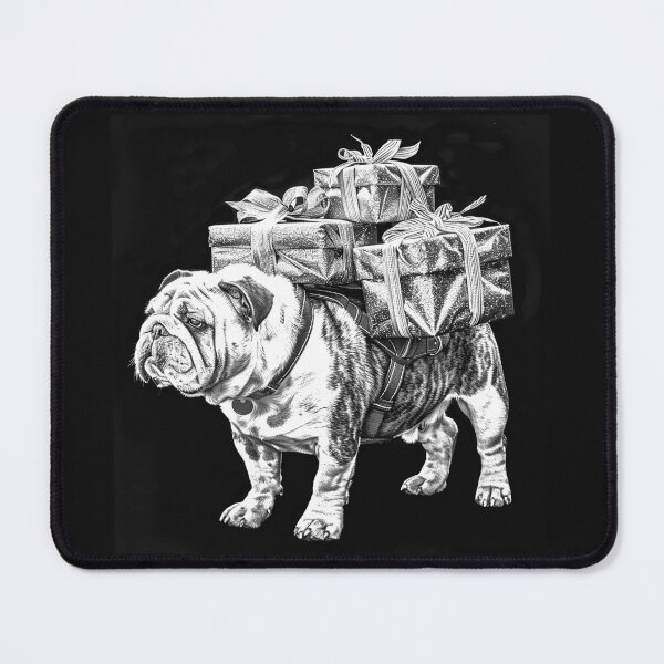 Item preview, Christmas Bulldog Carrying Presents – Black and White Holiday Dog Art designed and sold by inkoutninja.