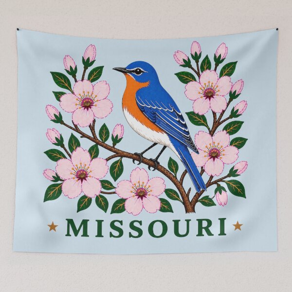 Item preview, Missouri Bluebird & Hawthorn Blossom Homage designed and sold by The-Drip-Studio.