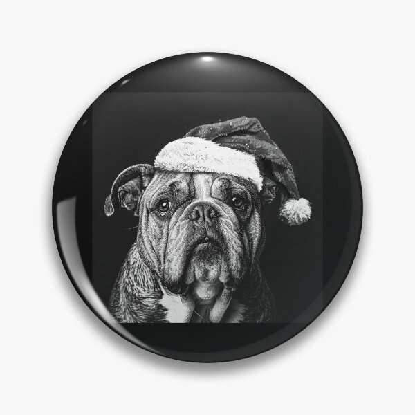 Item preview, Christmas Bulldog in Santa Hat – Black and White Holiday Dog Portrait designed and sold by inkoutninja.