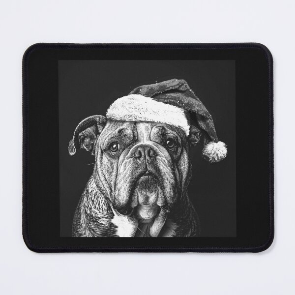Item preview, Christmas Bulldog in Santa Hat – Black and White Holiday Dog Portrait designed and sold by inkoutninja.