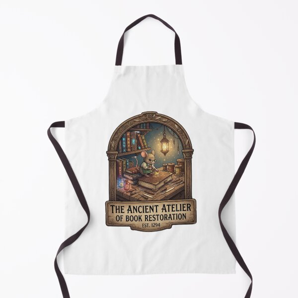 Item preview, The Ancient Atelier of Book Restoration | Vintage Bookbinder Mouse | Magical Library Workshop | Cottagecore Fantasy Bookshop | Literary Sticker designed and sold by MrDev.