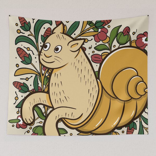 Item preview, Medieval Cat Snail Cute Drawing designed and sold by MariOyama.
