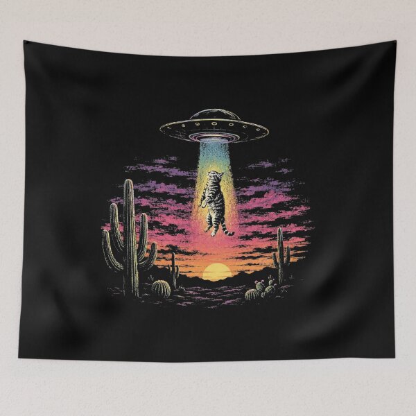 Item preview, UFO Abduction Cat Funny Vintage Cat Meme Retro Graphic designed and sold by Artifyo.
