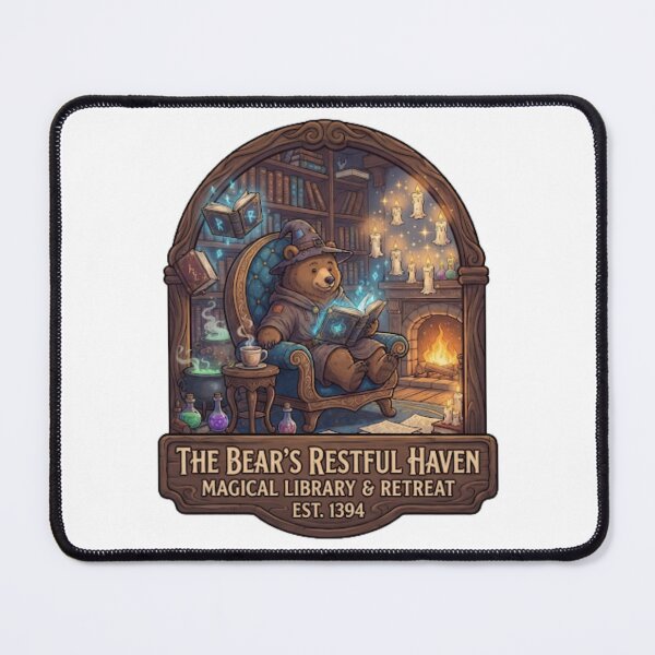 Item preview, The Bear's Restful Haven | Magical Library & Retreat | Cozy Wizard Bear Reading | Fantasy Library Sticker designed and sold by MrDev.