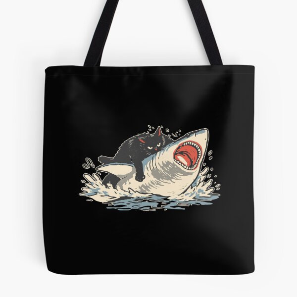 Item preview, Funny Black Cat Biting Shark designed and sold by NqtshrtDesigns.