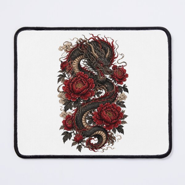 Item preview, Crimson Peony Dragon | Japanese Dragon Tattoo Style | Oriental Fantasy Art | Gothic Floral Dragon | Dark Mythology Sticker designed and sold by MrDev.