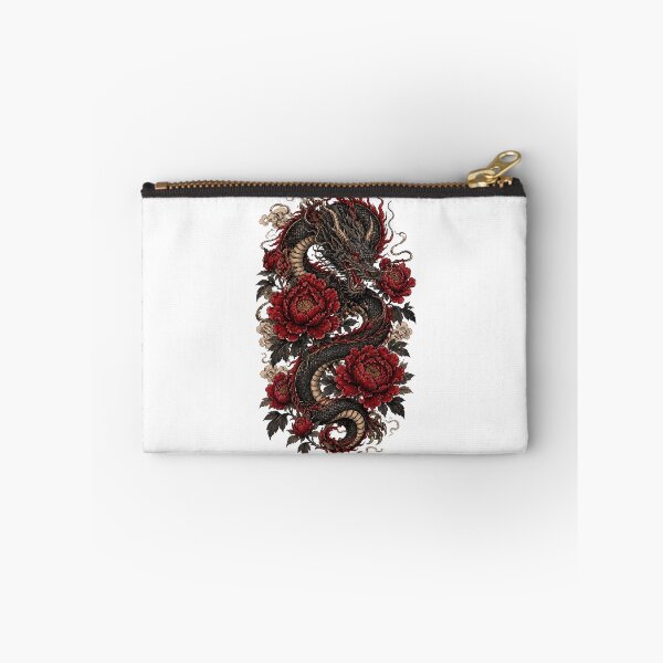 Item preview, Crimson Peony Dragon | Japanese Dragon Tattoo Style | Oriental Fantasy Art | Gothic Floral Dragon | Dark Mythology Sticker designed and sold by MrDev.