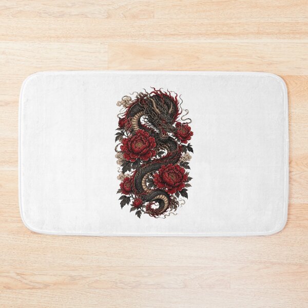 Item preview, Crimson Peony Dragon | Japanese Dragon Tattoo Style | Oriental Fantasy Art | Gothic Floral Dragon | Dark Mythology Sticker designed and sold by MrDev.
