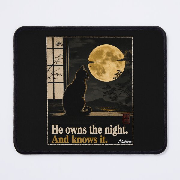 Item preview, Black Cat Moon Night Japanese Silhouette Minimalist Art Print designed and sold by Artisticanvas.
