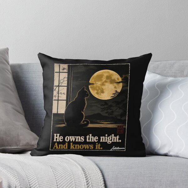Item preview, Black Cat Moon Night Japanese Silhouette Minimalist Art Print designed and sold by Artisticanvas.