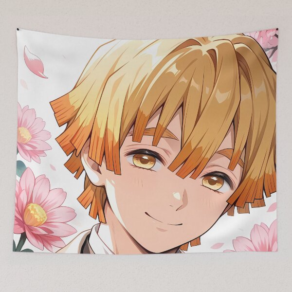 Item preview, Zenitsu Agatsuma Demon Slayer Soft Smile Pastel Lotus Closeup designed and sold by riadjamai.