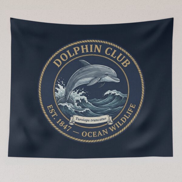 Item preview, Dolphin Club Vintage Badge Ocean Wildlife Art designed and sold by CalmCapy Co.