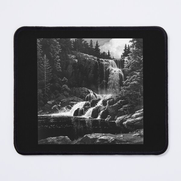 Item preview, Majestic Forest Waterfall – Black and White Wilderness Landscape designed and sold by inkoutninja.