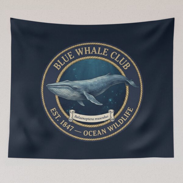 Item preview, Blue Whale Club Vintage Badge Ocean Wildlife Art designed and sold by CalmCapy Co.