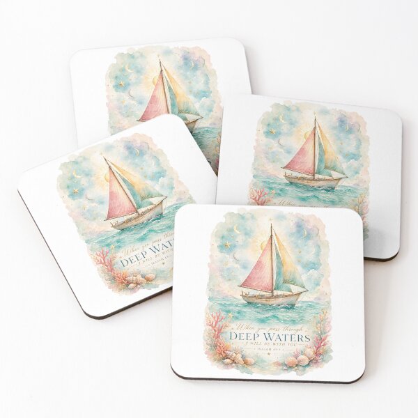 Item preview, When You Pass Through Deep Waters Isaiah 43:2 Christian Sailboat Water color designed and sold by CF_VintageDesign.