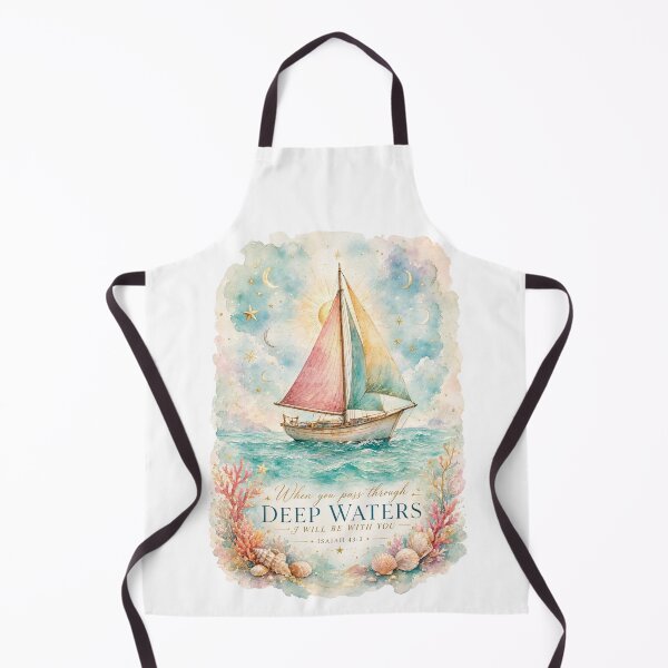 Item preview, When You Pass Through Deep Waters Isaiah 43:2 Christian Sailboat Water color designed and sold by CF_VintageDesign.