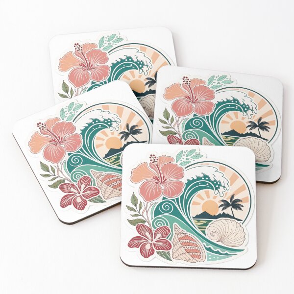 Item preview, Tropical Surf Wave Hibiscus Seashell Sticker designed and sold by KHCreative2025.